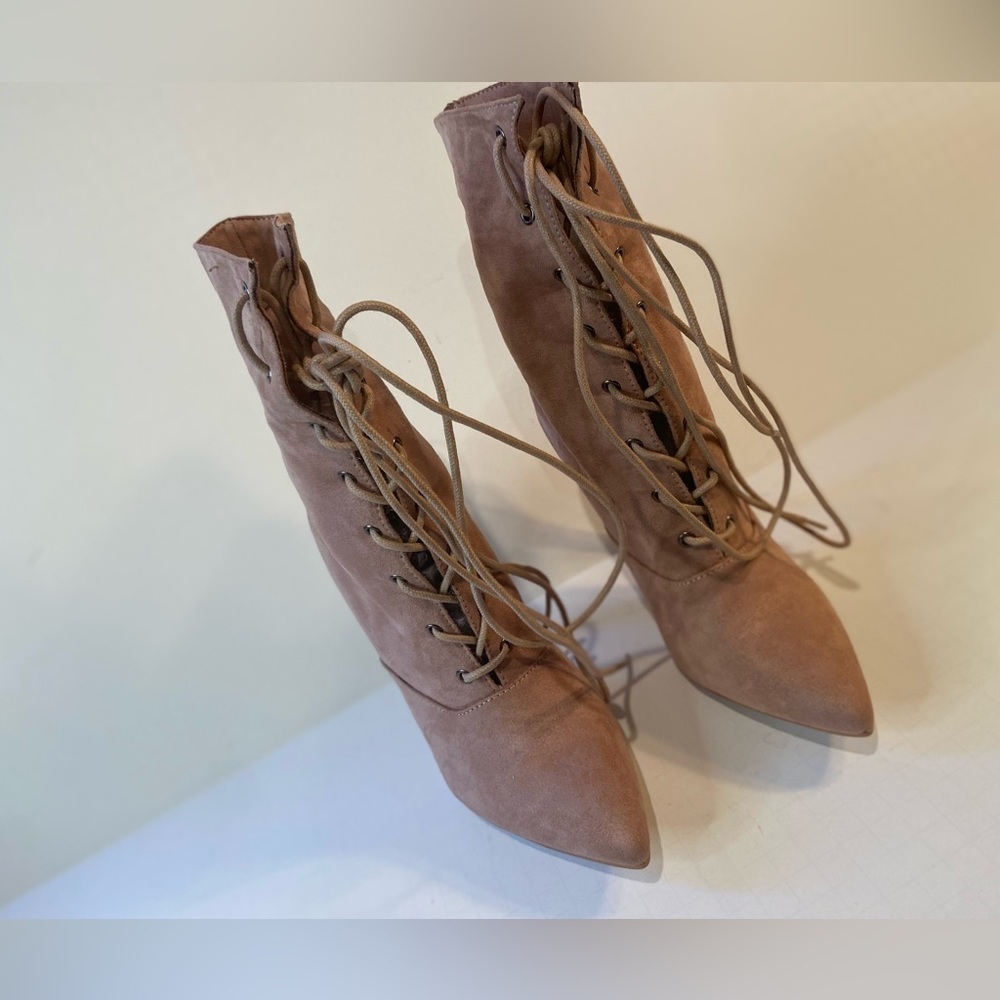 Public Desire~Pink Faux Suede Lace-Up Stiletto Ankle Boot~Pointed Toe~Size US-6 - Picture 4 of 16